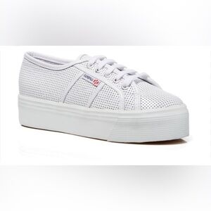 Superga White Perforated Platform Lace-Up Sneakers